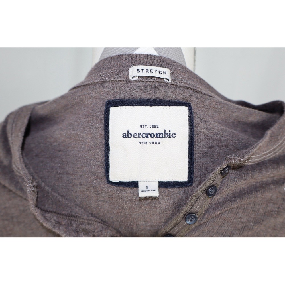 Vintage Y2K Abercrombie Brown Stretch Henley Long Sleeve Moose Logo Top Large - Picture 7 of 8